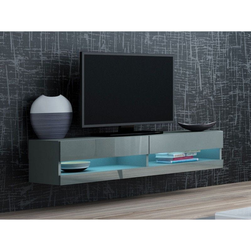 Veneti TV stolík s LED bielym osvetlením 140 cm ASHTON 1 - šedý / lesklý šedý